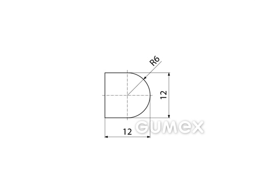 Silikonový profil tvaru "D", 12x12/R6mm, 60°ShA, -60°C/+180°C, transparentní